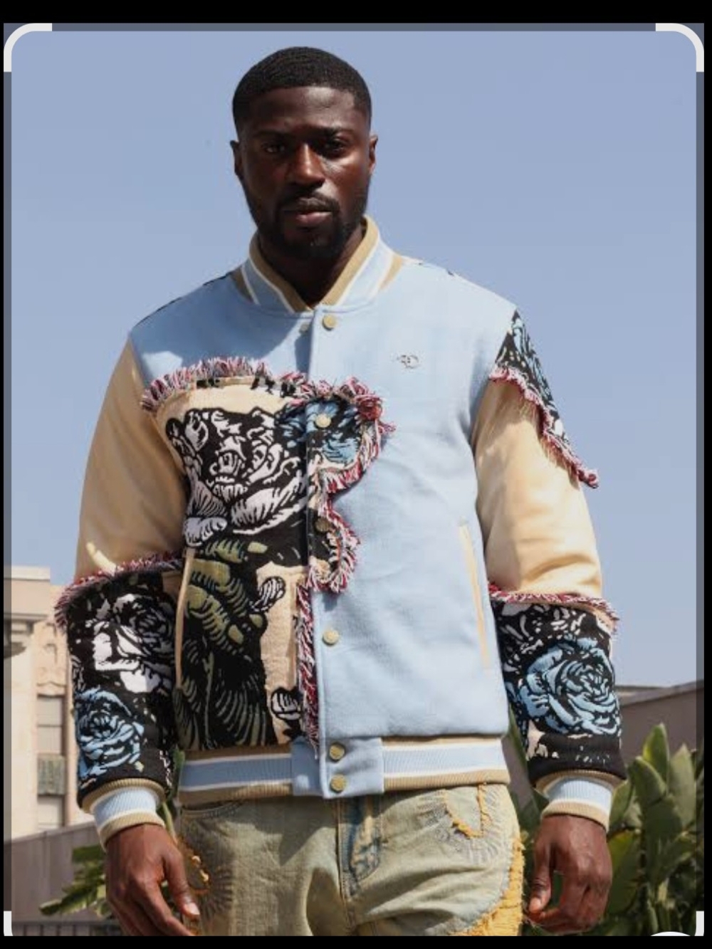 Frost Original Cashay Varsity Jacket Blue Floral Tapestry Size 3X Streetwear